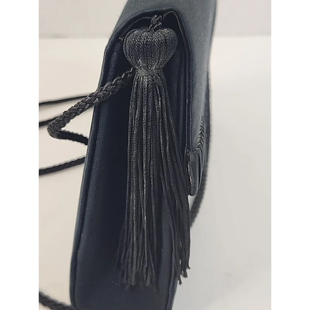 Vintage‎ Jessica Stevens Black Fabric Covered Crossbody Purse W/Tassel 6